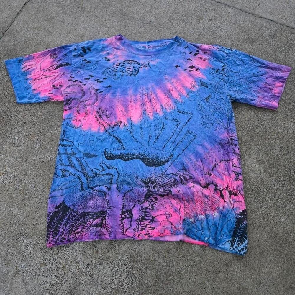 Vtg 90s HABITAT Underwater Scene AOP Graphic T Shirt XL Single Stitch USA Made